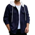 thumbnail image 2 of Blusa de manga larga con capucha para hombre, jersey deportivo de cuello alto, manga larga, color liso, con bolsillo, de poliéster, 2 of 9
