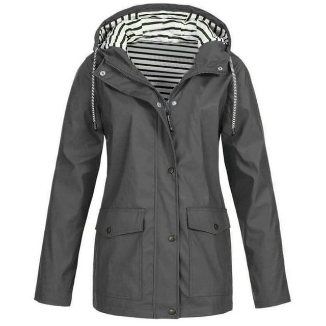 Lyinloo Veste de Pluie Femme Grande Taille Imperméable à Capuche Coupe-Vent Noir TG
