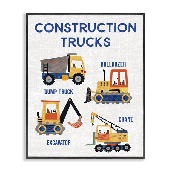 Stupell Industries Contemporary Educational Construction Trucks Black Framed Giclee Art, 11 x 14, by Conrad Knutsen