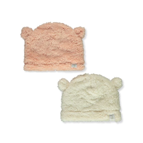 Rugged Bear Baby Girls' 2-Pack Plush Hats - pink, one size