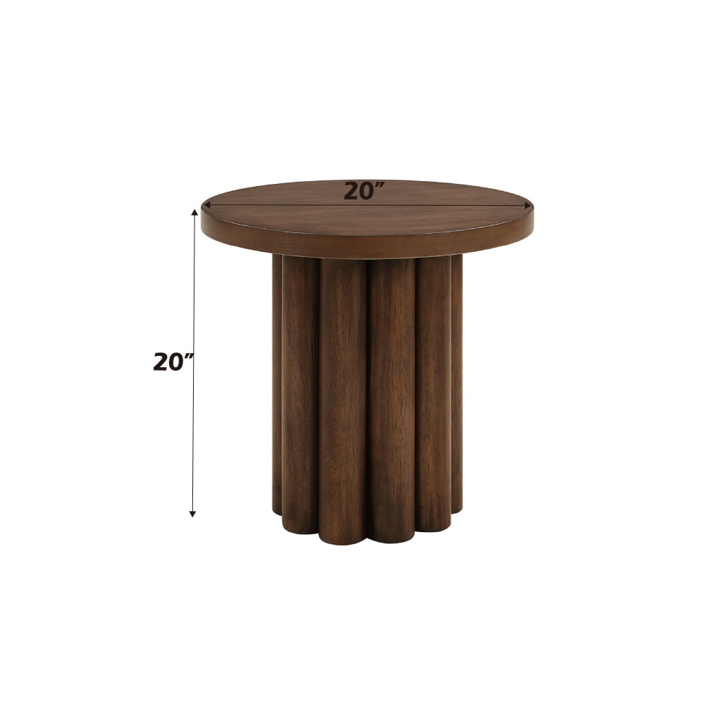 Gzxs Farmhouse Pedestal End Table - 20 Inch Round Side Table, Rustic Wood Accent Drink Table for Small Space Living Room (Brown)