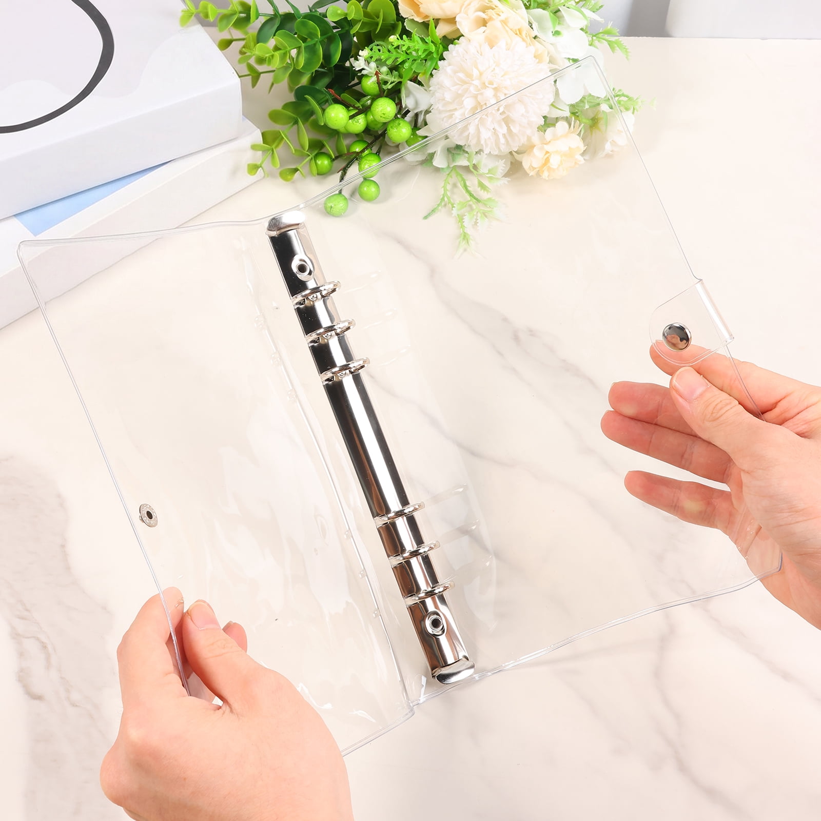 6Pcs A5 Transparent Binder 6 Ring PVC Notebook Cover Refillable Notebook Round Ring Binder for 180 Inner Pages and Scrapbooking