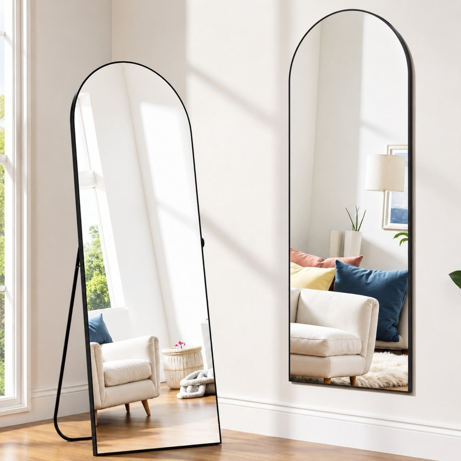 Lumora 16.2"x59" Full Length Arched Standing Floor Mirror, Black