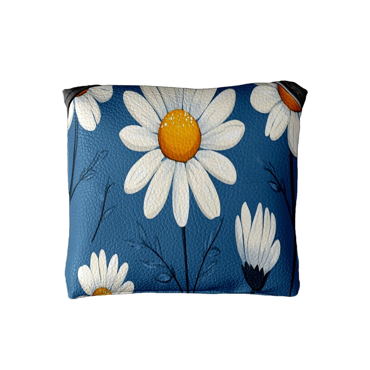 Golf Mallet Putter Cover Premium Leather Waterproof Golf Putter Head Cover with Magnetic Closure White Yellow Daisies