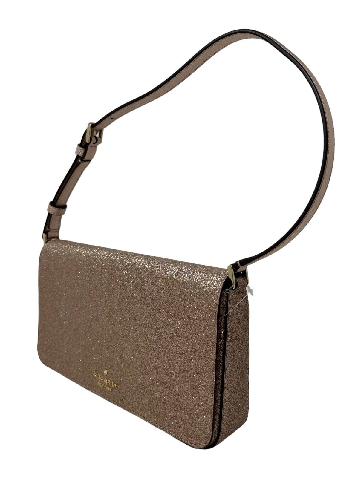 Kate Spade Smooth Glitter Tinsel Flap Shoulder Bag In Rose Gold KE595 $329