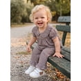 thumbnail image 4 of Lairauiy Baby Toddler Girls Pants Clothes Set 6 12 18 24 Months 2T 3T 4T Short Puff Sleeve Doll Collar Plaid Tops Pants Summer Outfits, 4 of 9