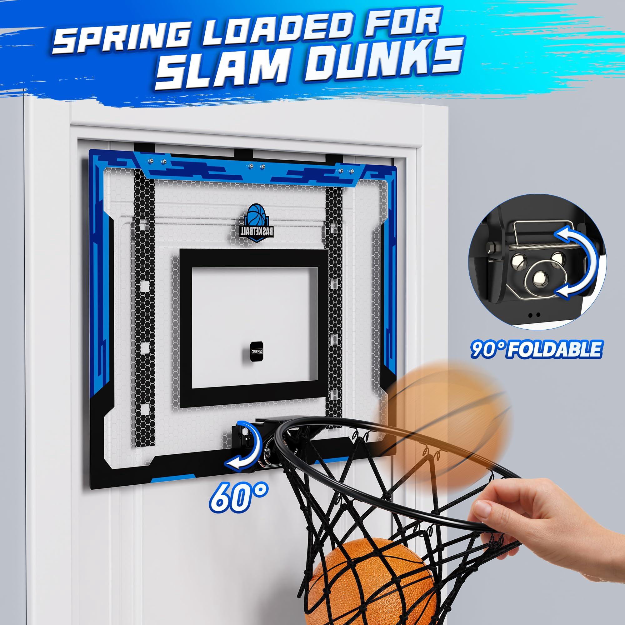 24" X 16" Indoor Large Basketball Hoop - Upgraded Adjustable Height Over The Door With Complete Accessories  Toys Christmas Birthday Gifts For & Adults