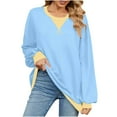 thumbnail image 2 of Women's Fashion No-Cap V-Neck Solid Color Long Sleeve Sweatshirt, 2 of 7