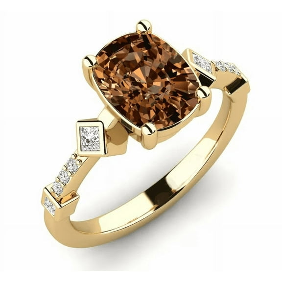 Natural Brown Diamond Engagement Ring in 14k Yellow Gold Finish - Gift For Her