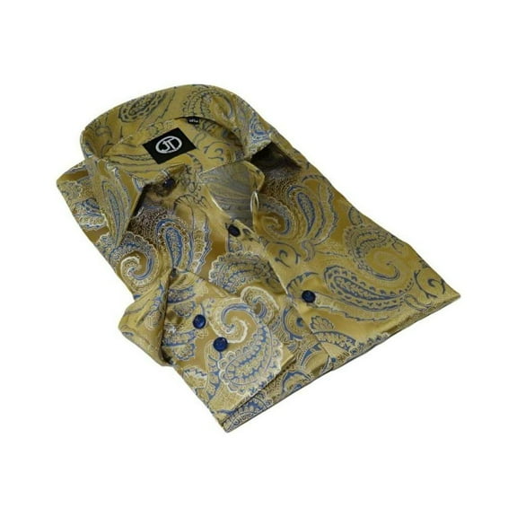Men's Silky Paisley Floral Shirt By JT Milano AVM Turkey Slim Fit 6001-21 Gold