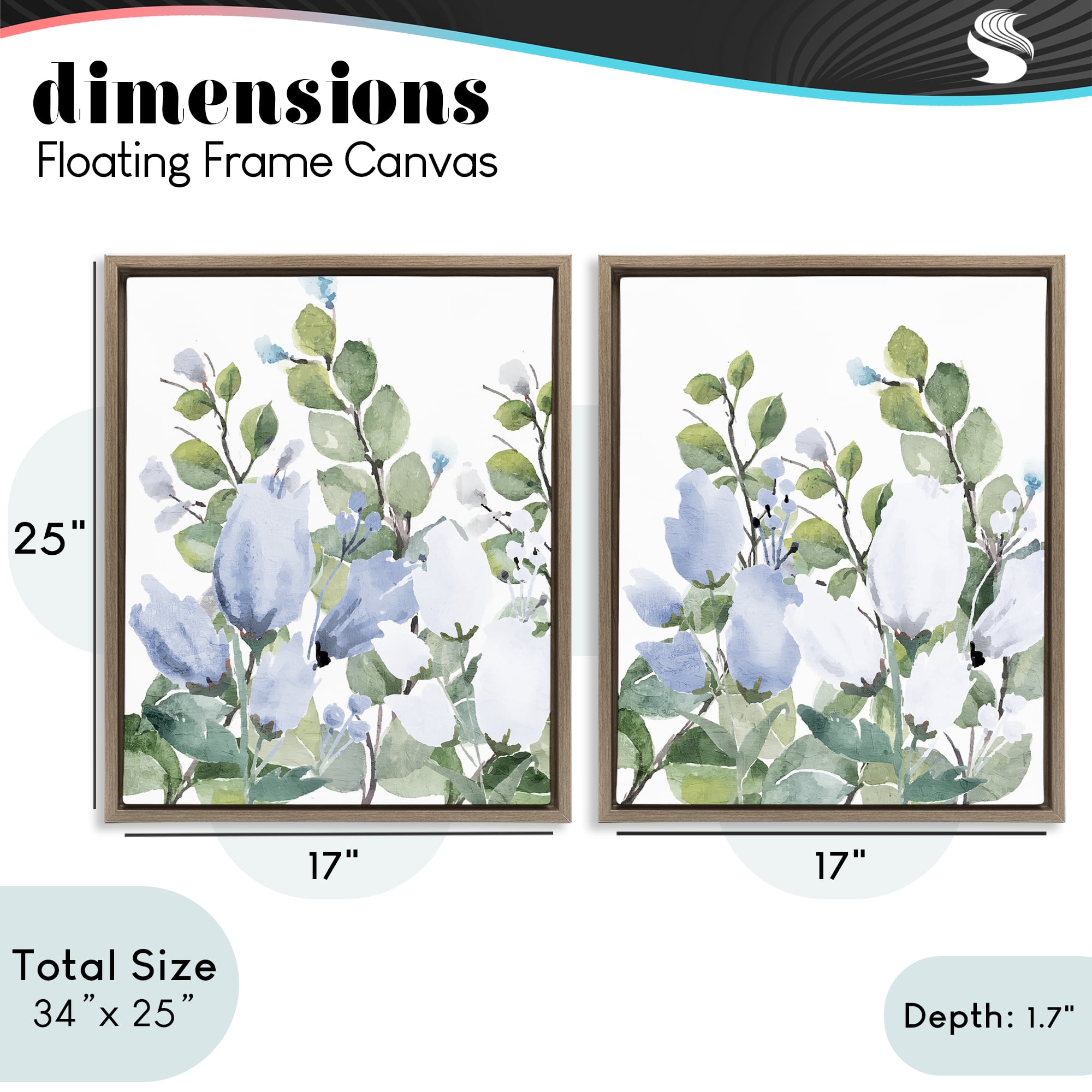 Stupell Industries Blue Spring Watercolors 2 Piece Brown Framed Floater Canvas Set, design by Kim Allen