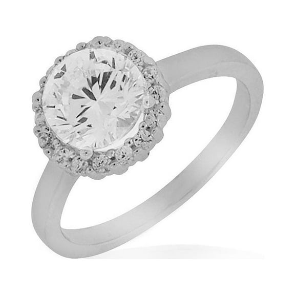 925 Sterling Silver White Clear Round CZ Engagement Statement Ring