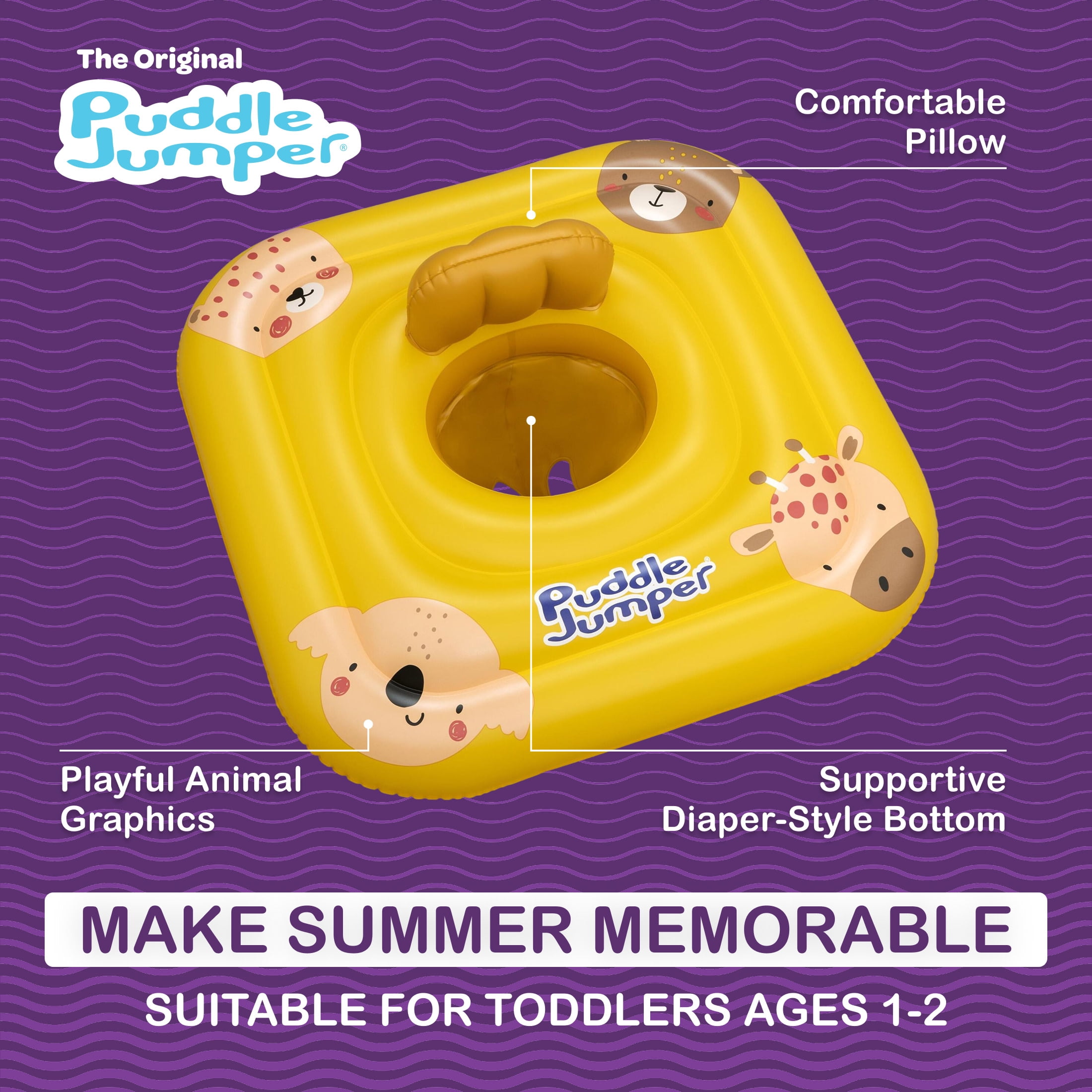 Puddle Jumper WonderSplash Square 3-Ring Inflatable Baby Boat Float, 24-33lbs (11-15kg) Weight Capacity