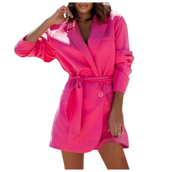 Brglopf Womens Trendy Belted Blazer Open Front Long Sleeve V Neck Office Blazer Bussiness Casual Jackets Work Suit with Pockets