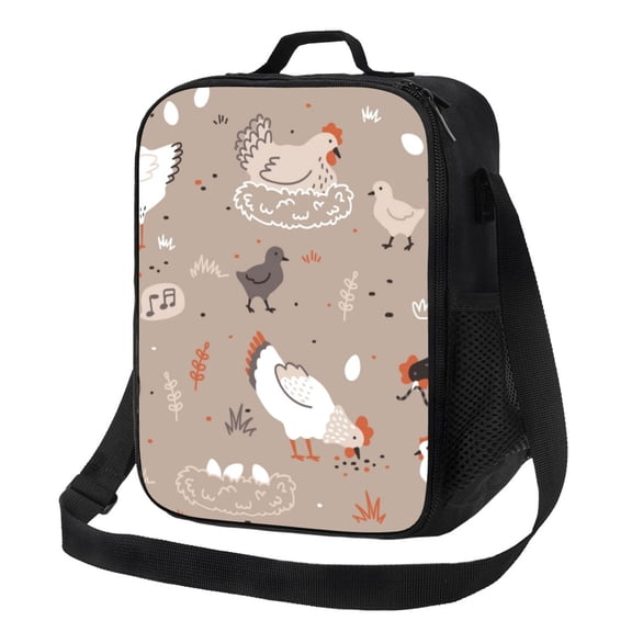 Honeii Chicken Print Insulated Lunch Bag, Reusable Lunch Box for Adult, Leakproof Cooler Bag for Work Office Travel Picnic