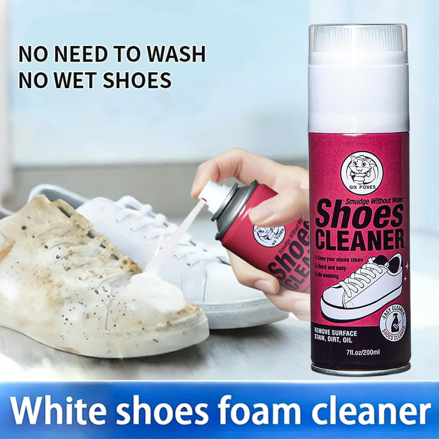 JJEAN-Shoe Cleaner Spray Kit – 200 ml Foaming Formula with Built-In Brush, Deep-Cleaning Shoes Care for Leather, Canvas & Mesh(1 Pcs