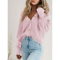thumbnail image 4 of Women'S Chunky Knit Open Front Sweater Long Sleeve Button Loose Short Cardigan Outerwear Coats Pink S, 4 of 6