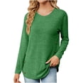 thumbnail image 1 of Yuyuzo Women Long Sleeve Tops Round Neck Shirts Button Side Loose Blouses Solid Color Tunic Top, 1 of 4