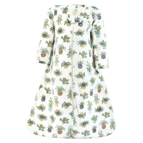 Hudson Baby Long Sleeve Plush Faux Fur Sleeping Bag, Wearable Blanket, Plants, 0-6 Months