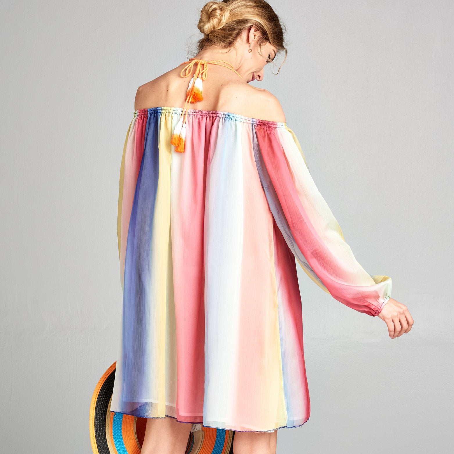 rainbow off the shoulder dress