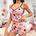 thumbnail image 2 of Koadzawe Women's Two Piece Pajamas Set Sleeveless Cami Top and Ruffle Shorts Sleepwear Sweet Heart Print Loungewear V Neck Pjs Set Casual Nightwear for Women Summer Pink M, 2 of 4