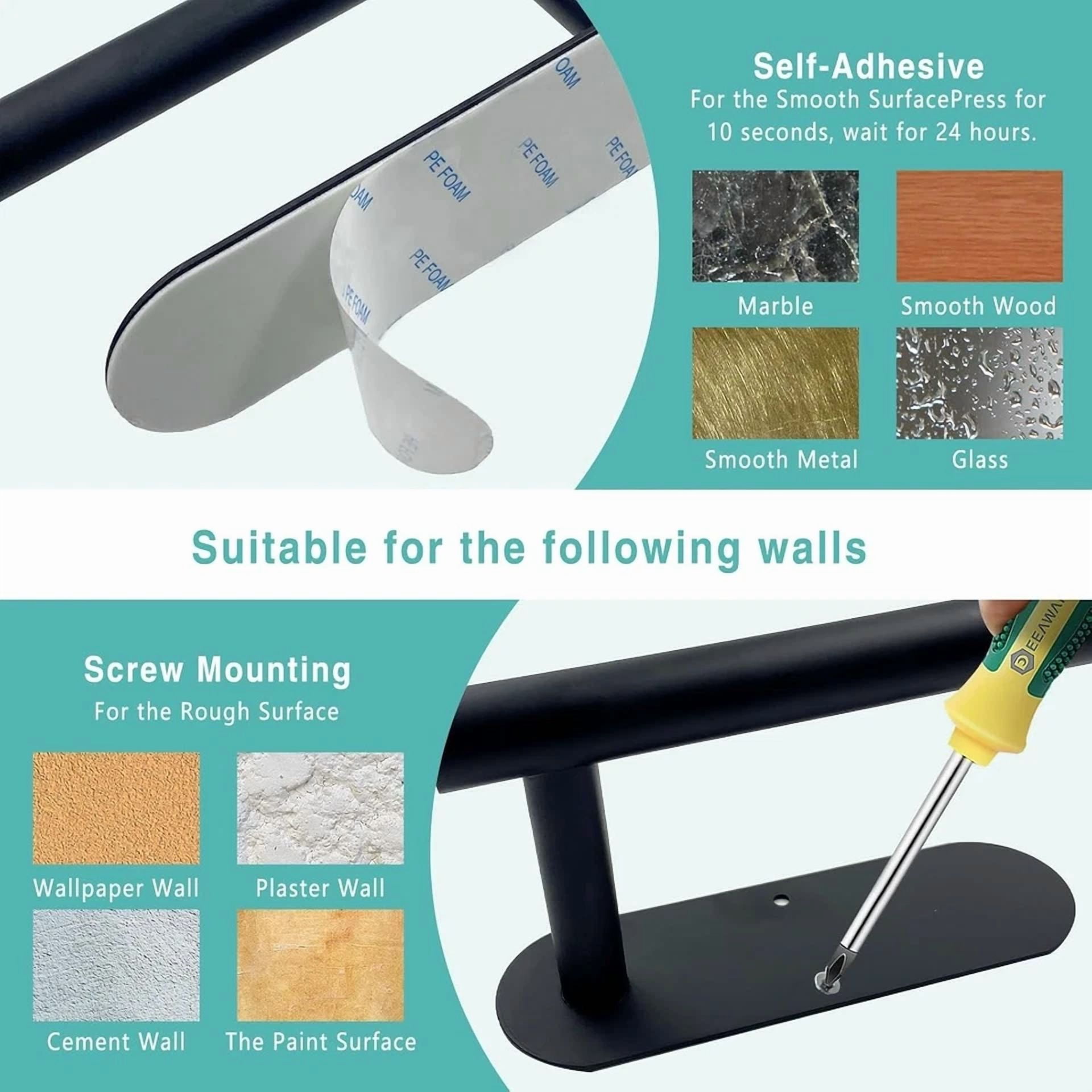 PRIME - Black Paper Towel Holder – Adhesive/Wall Mount Under Cabinet For Kitchen & Bath