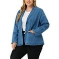 thumbnail image 4 of Agnes Orinda Women's Plus Size Denim Blazer Notched Lapel Button Work Jean Jackets 3X Mid Blue, 4 of 6