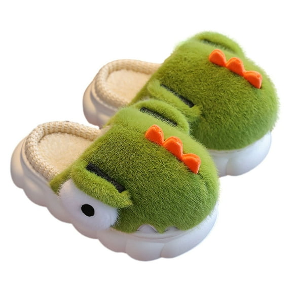 Generic Kids Baby Boys Girls House Dinosaur Plush Slippers Fall Winter Non Slip Cotton Knit Bedroom Indoors Shoes