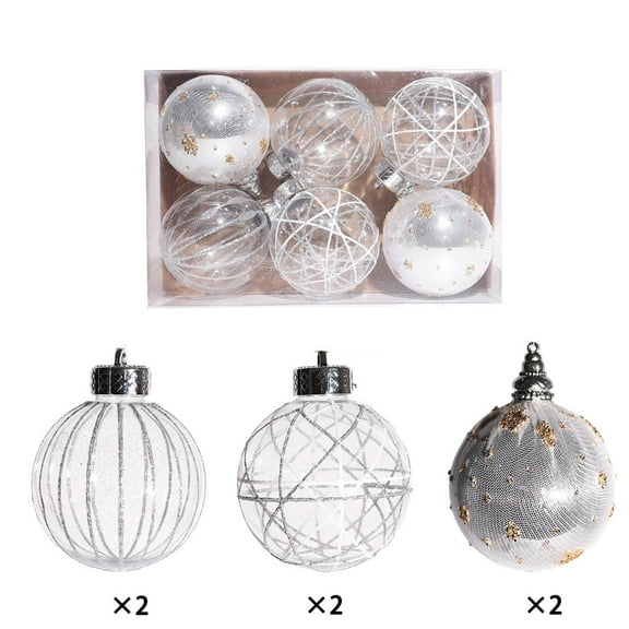 6-Piece 8cm Christmas Netting Painted Gold Glitter Ornaments Set (Silver)