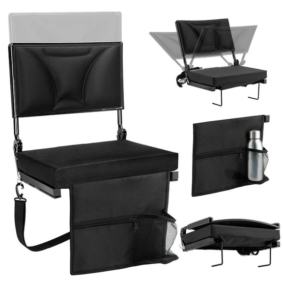 OUTMASTER Stadium Seats For Bleachers With Adjustable Recline&Height.Thickened Seat Cushion, Black.
