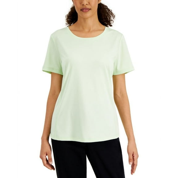Karen Scott Women's Scoop Neckline Short Sleeve Solid Knit T-Shirt Calm Aloe (Calm Aloe, XS)