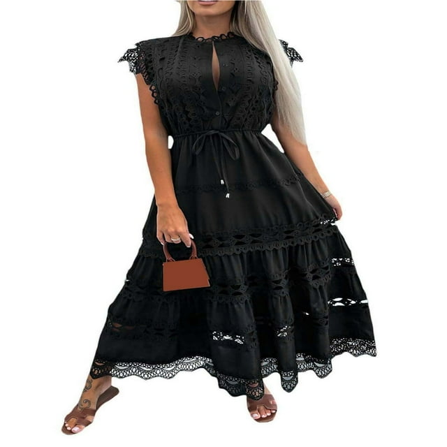 Robe Longue Élégante pour Femmes avec Manches Volantes et Design Boutonné