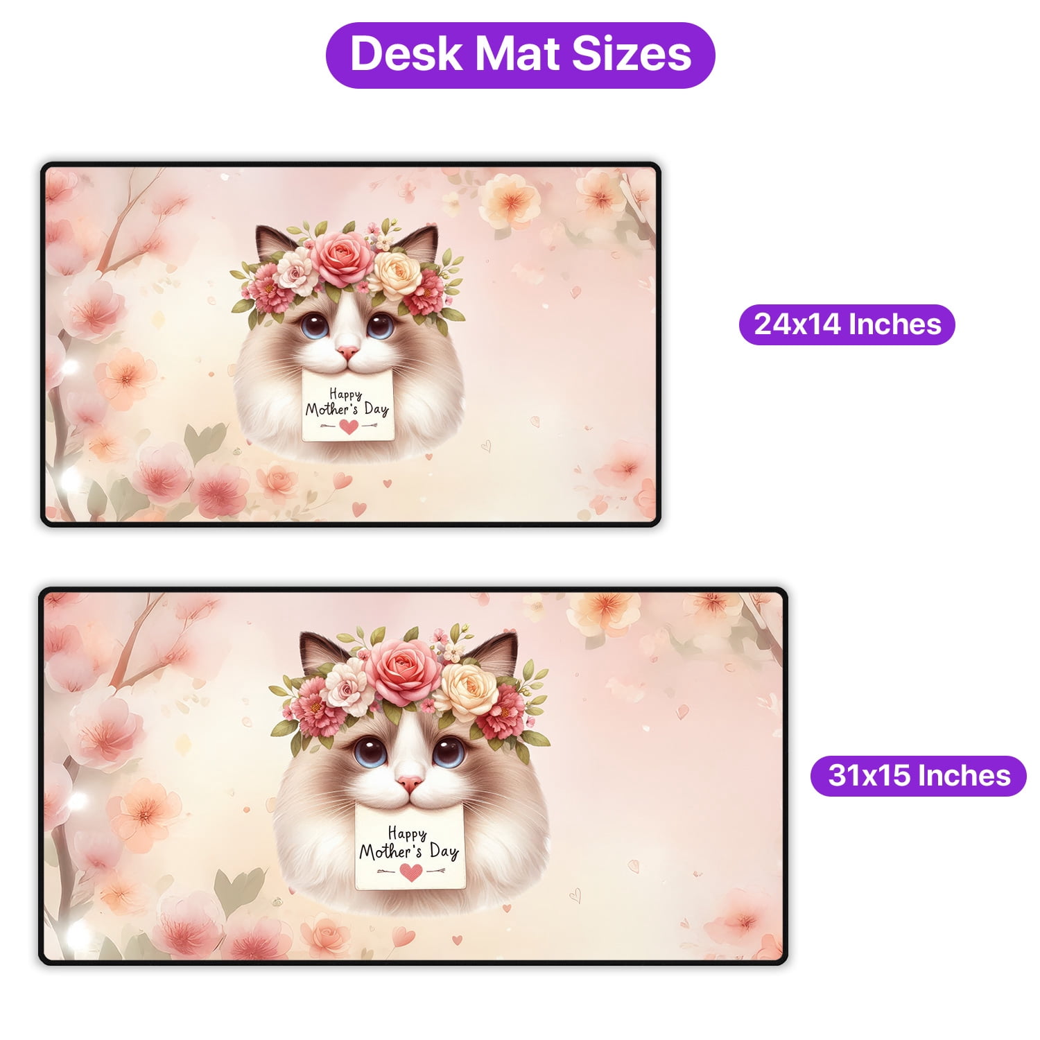 Happy Mother's Day Ragdoll with Flower Crown and Greeting Card Desk Mat Full Keyboard Mouse Pad Cat Lover Kitten Owner Gifts Idea Large Mousepad - 13004