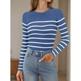 thumbnail image 5 of Weardear Women Autumn Winter Colorblock Pullover Sweaters Round Neck Striped Slim Fitting Knitwear Tops, 5 of 6