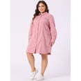 thumbnail image 3 of DARING DIVA Plus Size Long Sleeve Belted Above Knee Denim Shirt Dress 1X Pink, 3 of 6