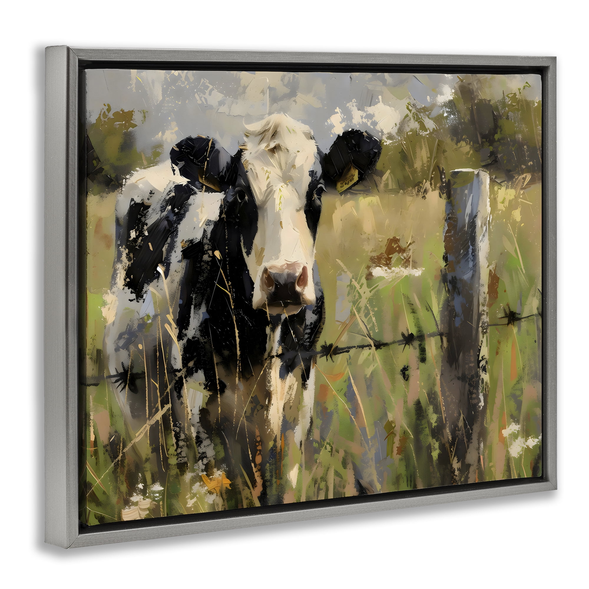 Stupell Industries Cow in Summer Pasture Gray Framed Floater Canvas Wall Art, design by Creative Studio