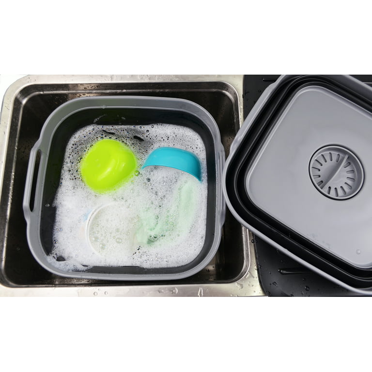 SAMMART 10L (2.6 Gallons) Set of 2 Collapsible Tub - Foldable Dish Tub -  Portable Washing Basin - Space Saving Plastic Washtub (Sea Angel + Orange,  2)
