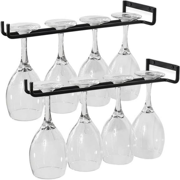 Under Cabinet Wine Glass Hanger, Easy Installation Elegant Design Iron Stemware Rack for Kitchen Bar Area (2PCS)