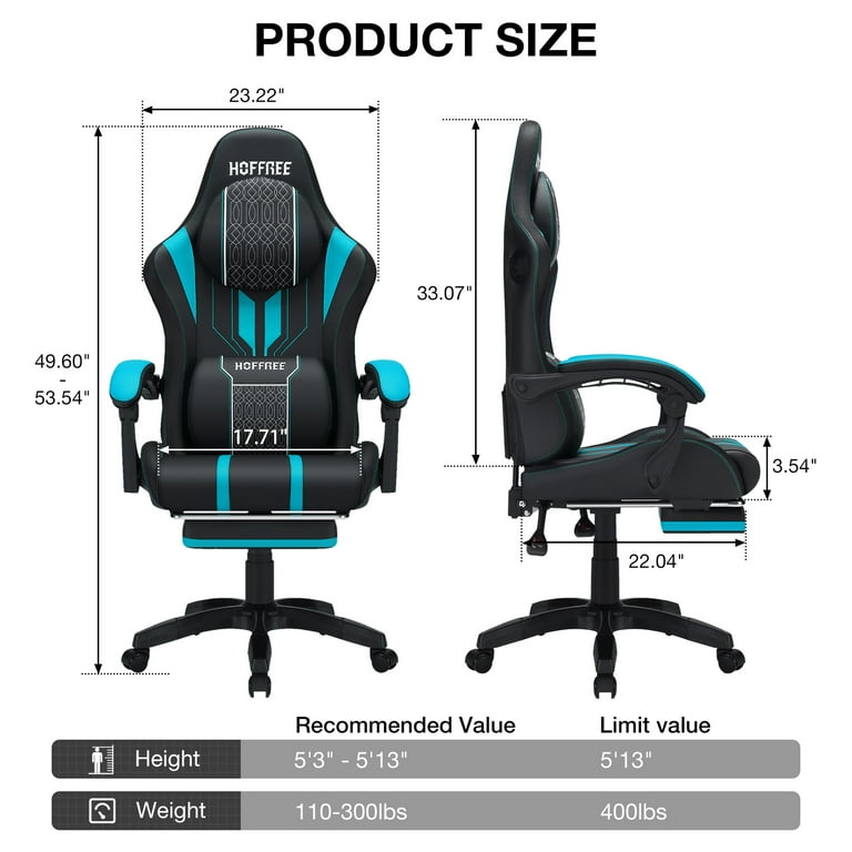 Free Shipping Hoffree Big and Tall Gaming Chair with Speakers Office Chair with Footrest Heavy Duty Gamer Chair with Lumbar Support Height Adjustable 360 Swivel Seat and Headrest for Adults 400lbs Wal...