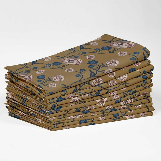 Vargottam Designer Cotton Canvas Napkins - Set of 12, 20-Inch, Refreshing Green Hue Whimsical Floral Vines Print, Durable & Absorbent Cloth Napkins for Dining, Parties, and Home Decor