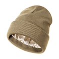 thumbnail image 2 of Gorro de punto de invierno con forro de satén y diseño con puños, suave, unisex Caqui, 2 of 9
