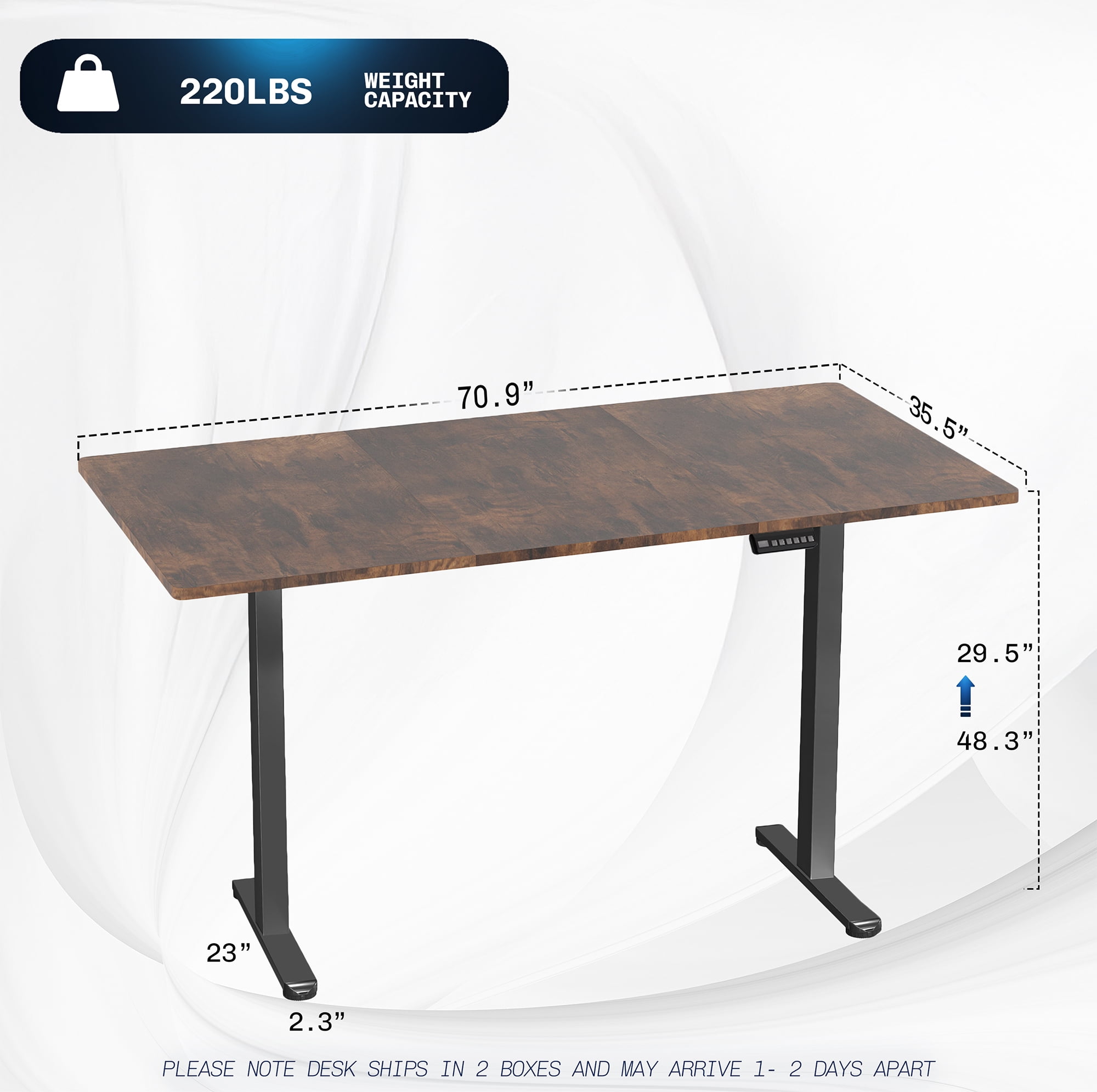 VIVO Electric Dual Motor 71” x 36” Standing Desk, Vintage Brown Top, Black Frame