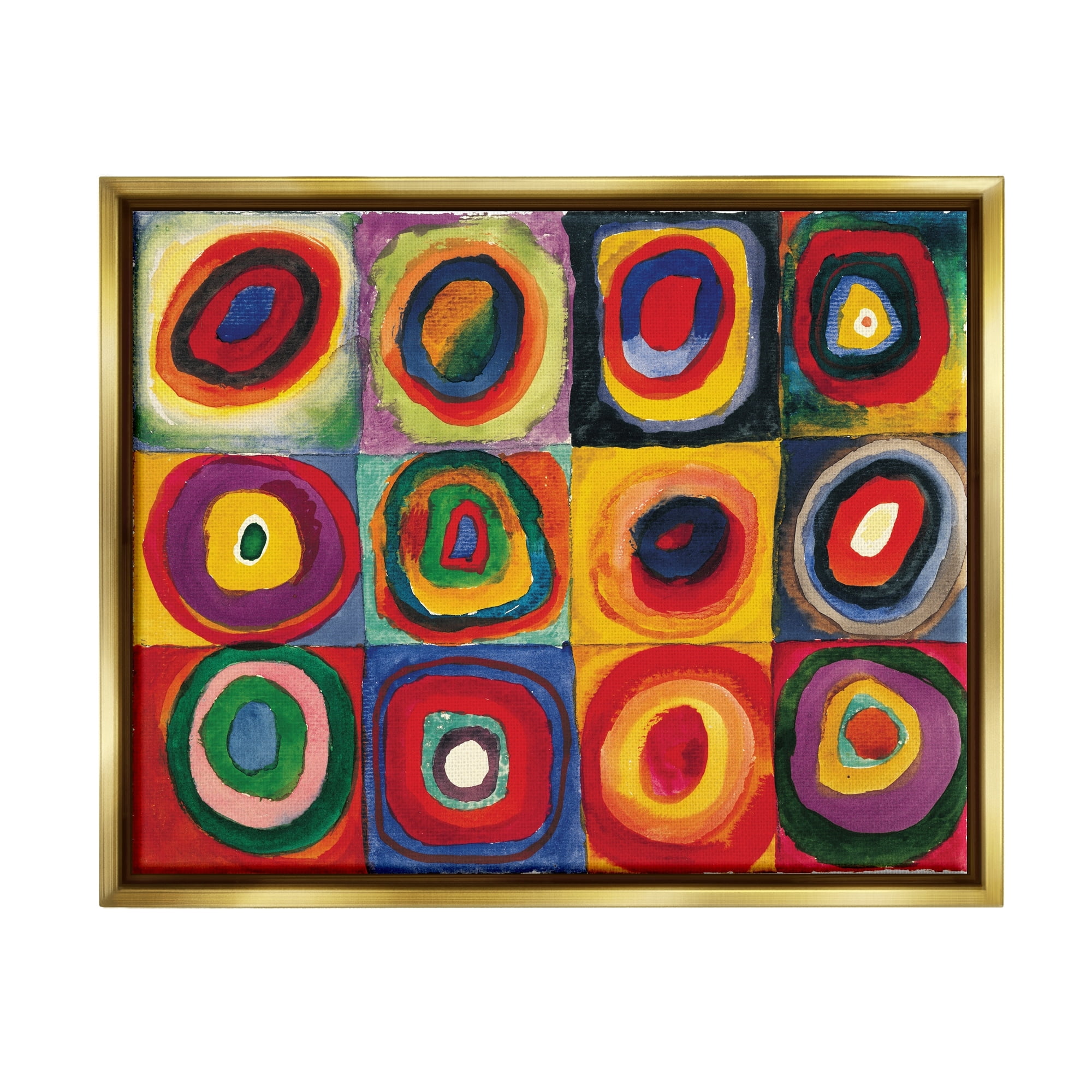 Stupell Industries Modern Circle Shapes Aligned Abstract Swirl Pattern Painting Metallic Gold Floating Framed Canvas Print Wall Art, Design by Wassily Kandinsky
