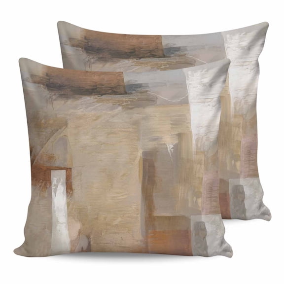 14x14 Pillow Covers Set of 2, Brown Throw Pillow Covers Decorative Couch Cushion Case, Abstract Paint Texture Retro Smudge Graffiti Art Microfiber Square Pillowcases for Bedroom Car Living Room