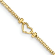 JEWELRY BY SWEET PEA 14K Yellow Gold Polished Open-Heart 10Inch Anklet Made In United States ank29-10