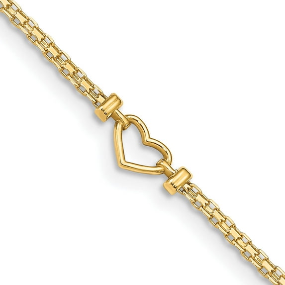14K Yellow Gold Fancy Heart 9Inch Anklet Made In United States ank29-9