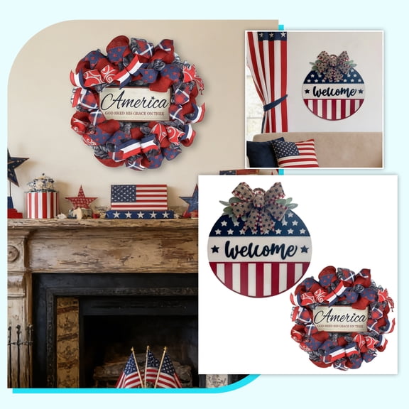 Front Door Decor, Hanging Porch Decor, American Flag Decorations, Outdoor Porch Decor, 12 Inch Diameter Round Wooden Patriotic Plaque, 250Th Us Independence Day Outdoor Entryway