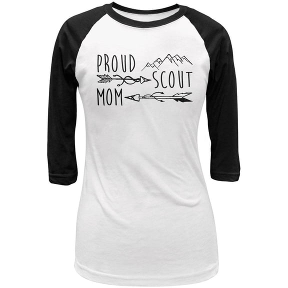 Proud Mom Scout Juniors 3/4 Sleeve Raglan T Shirt White-Black SM