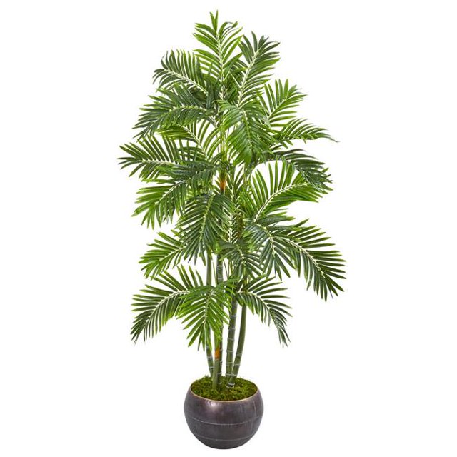 Nearly Natural 9801 68 in. Areca Palm Artificial Tree in Metal Bowl