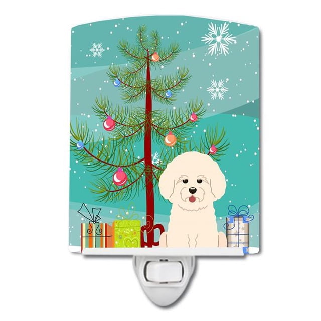 Carolines Treasures BB4200CNL Merry Christmas Tree Bichon Frise Ceramic Night Light